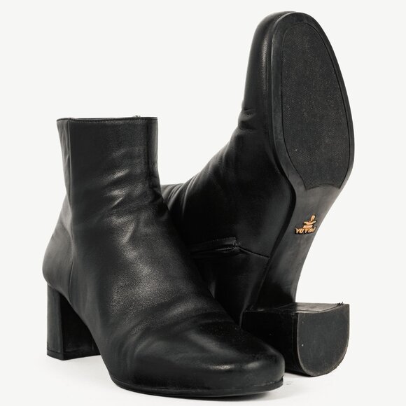Prada Black Leather Block-Heel Ankle Boots - Picture 4 of 10